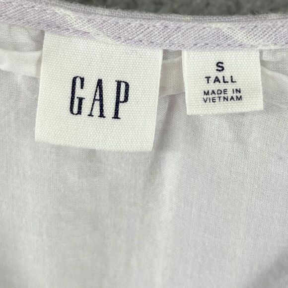 Gap Linen Cotton Stripe Ruffle Wrap Dress Purple White Small TALL - Picture 16 of 16